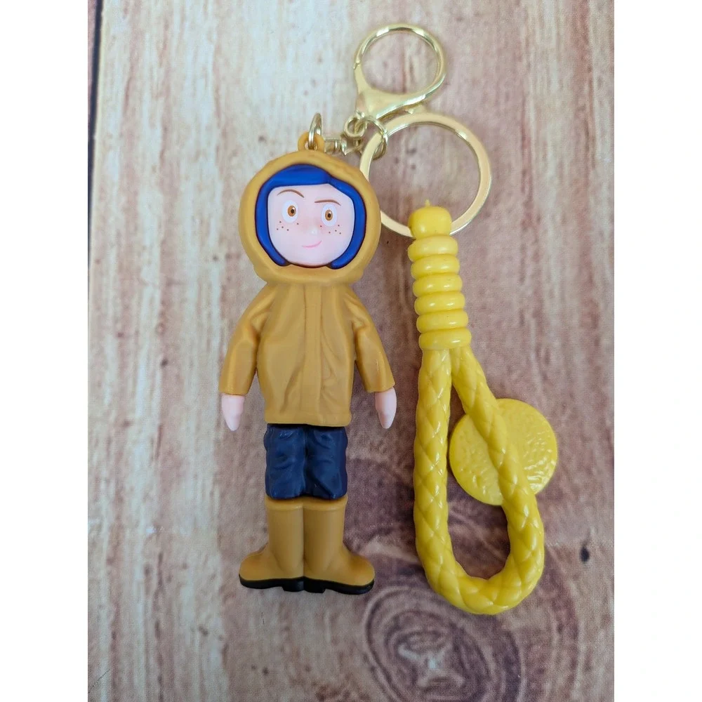Coraline Mood Doll Character‎ Keychain - Yellow Raincoat Blue Jeans Boots